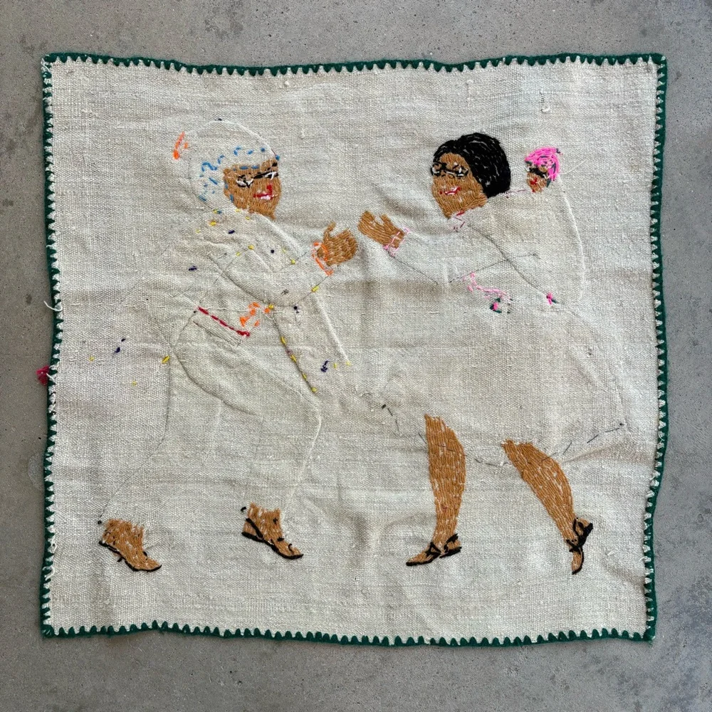 Chile/Peru Embroidered Weaving Textile Tapestry Man and Woman with Baby Dancing